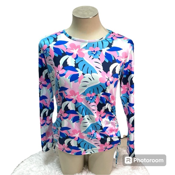 Stella Parker UPF 30 Rashguard Ruched Side Long Sleeve Floral Size M - Picture 1 of 8